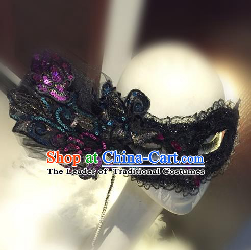 Top Grade Chinese Theatrical Headdress Traditional Ornamental Colorful Paillette Mask, Brazilian Carnival Halloween Occasions Handmade Deluxe Mask for Women