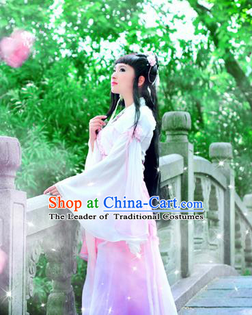 Traditional Ancient Chinese Young Lady Pink Costume, Chinese Tang Dynasty Princess Dress Clothing for Women