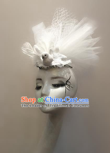 Top Grade Chinese Theatrical Traditional Ornamental Headwear, Brazilian Carnival Halloween Occasions Handmade Vintage White Veil Hair Accessories for Women