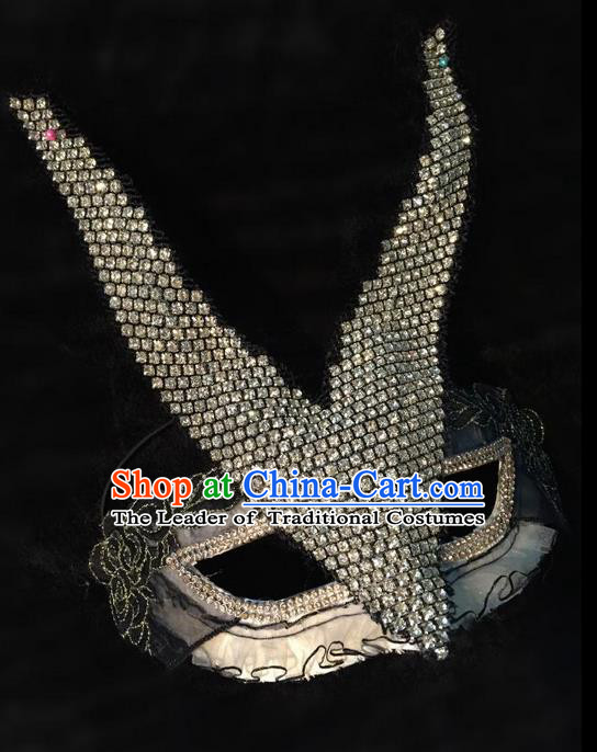 Top Grade Chinese Theatrical Traditional Ornamental Diamante Mask, Brazilian Carnival Halloween Occasions Handmade Vintage Crystal Mask for Women