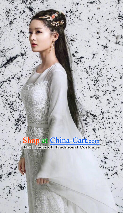 Traditional Ancient Chinese Young Lady Costume and Headpiece Complete Set, Princess Agents Chinese Southern and Northern Imperial Princess Embroidered Elegant Dress Clothing