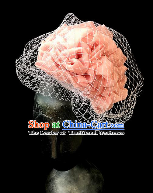 Top Grade Chinese Theatrical Headdress Ornamental Silk Flower Hair Accessories, Brazilian Carnival Halloween Occasions Handmade Miami Veil Headwear for Women