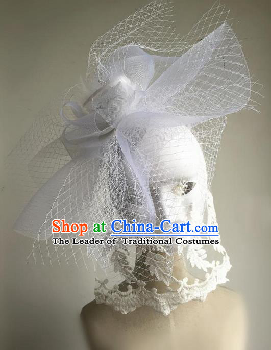 Top Grade Asian Headpiece Headdress Ornamental Hair Accessories, Brazilian Carnival Halloween Occasions Handmade Miami Bride White Veil Headwear for Women