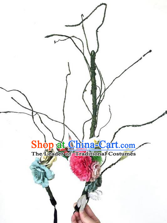 Top Grade Asian Headpiece Headdress Ornamental Branch Hair Accessories, Brazilian Carnival Halloween Occasions Handmade Miami Flowers Headwear for Women