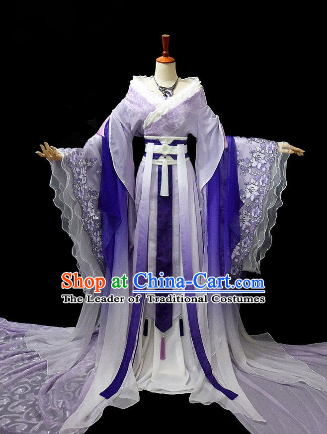 Traditional Ancient Chinese Purple Imperial Concubine Costume, Chinese Tang Dynasty Imperial Consort Fairy Dress Hanfu Embroidered Clothing for Women