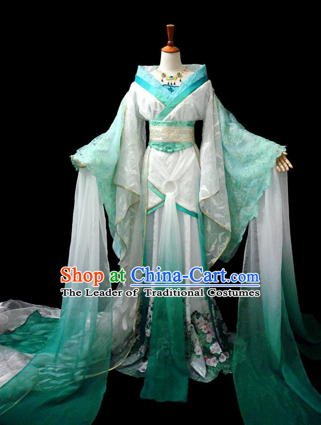 Traditional Ancient Chinese Fairy Dance Costume, Chinese Tang Dynasty Imperial Princess Water Sleeve Dress Hanfu Embroidered Clothing for Women