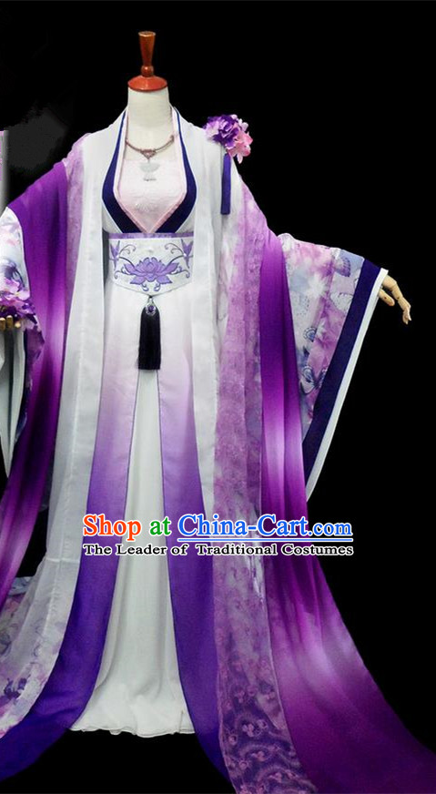 Traditional Ancient Chinese Imperial Concubine Fairy Costume, Chinese Tang Dynasty Imperial Princess Purple Dress Hanfu Embroidered Clothing for Women