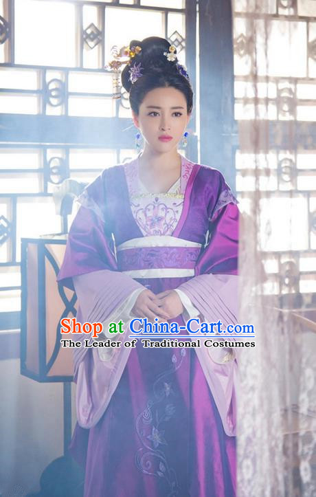 Traditional Ancient Chinese Imperial Consort Costume and Handmade Headpiece Complete Set, China Song Dynasty Palace Lady Embroidered Elegant Dress Clothing for Women