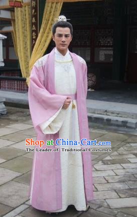 Traditional Ancient Chinese Imperial Prince Costume and Handmade Headpiece Complete Set, China Song Dynasty Nobility Scholar Embroidered Robes Clothing