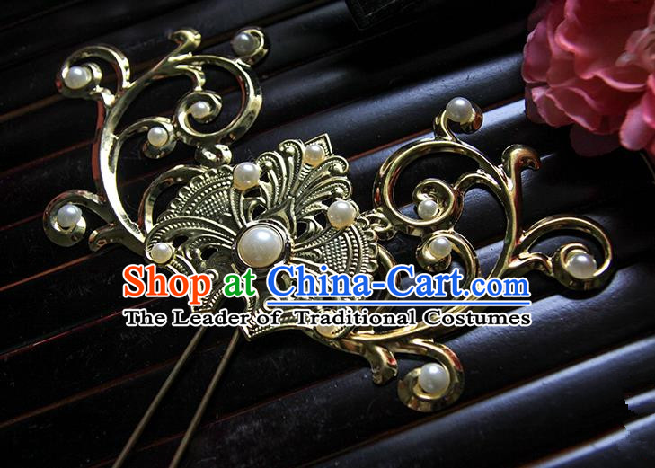 Top Grade Handmade Traditional China Hair Accessories Pteris Hair Stick, Ancient Chinese Hanfu Pearl Hairpins for Women