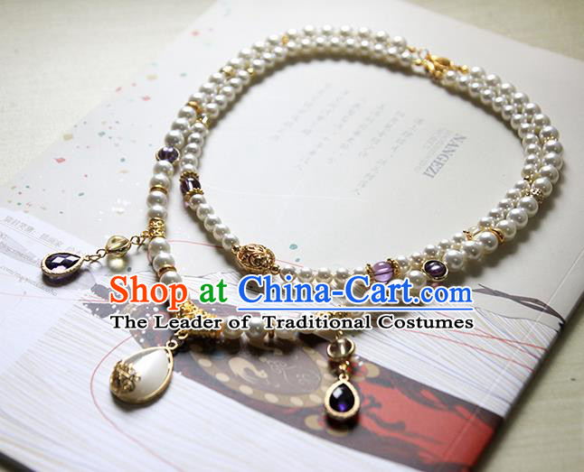 Top Grade Handmade Traditional China Accessories Necklace, Ancient Chinese Hanfu Pearl Chain for Women