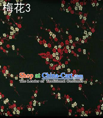 Asian Chinese Traditional Embroidery Red Plum Blossom Black Silk Fabric, Top Grade Brocade Embroidered Tang Suit Hanfu Dress Fabric Cheongsam Cloth Material