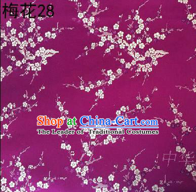 Asian Chinese Traditional Embroidery White Plum Blossom Rosy Silk Fabric, Top Grade Brocade Embroidered Tang Suit Hanfu Dress Fabric Cheongsam Cloth Material