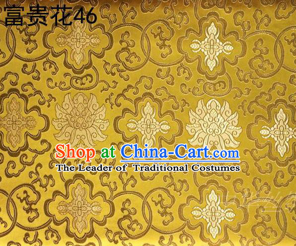 Asian Chinese Traditional Riches and Honour Flowers Embroidered Golden Silk Fabric, Top Grade Arhat Bed Brocade Satin Tang Suit Hanfu Dress Fabric Cheongsam Cloth Material