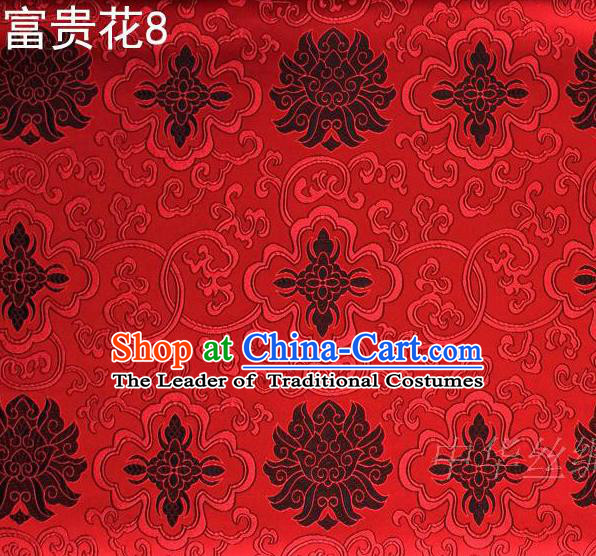 Asian Chinese Traditional Black Riches and Honour Flowers Embroidered Red Silk Fabric, Top Grade Arhat Bed Brocade Satin Tang Suit Hanfu Dress Fabric Cheongsam Cloth Material