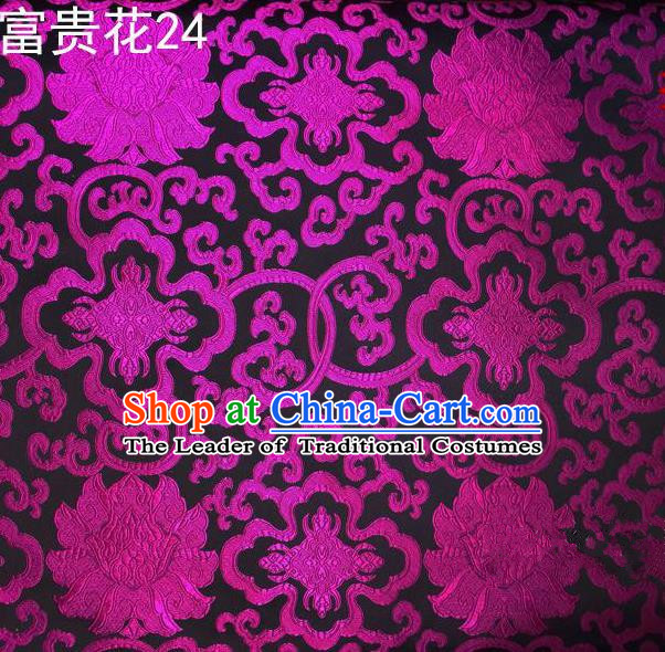 Asian Chinese Traditional Rosy Riches and Honour Flowers Embroidered Black Silk Fabric, Top Grade Arhat Bed Brocade Satin Tang Suit Hanfu Dress Fabric Cheongsam Cloth Material