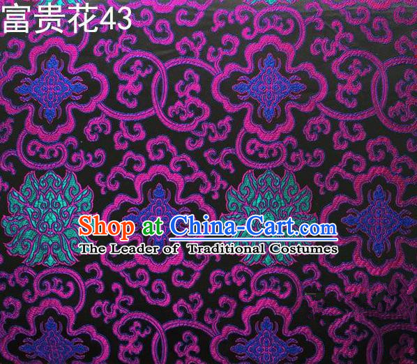 Asian Chinese Traditional Colorful Riches and Honour Flowers Embroidered Black Silk Fabric, Top Grade Arhat Bed Brocade Satin Tang Suit Hanfu Dress Fabric Cheongsam Cloth Material