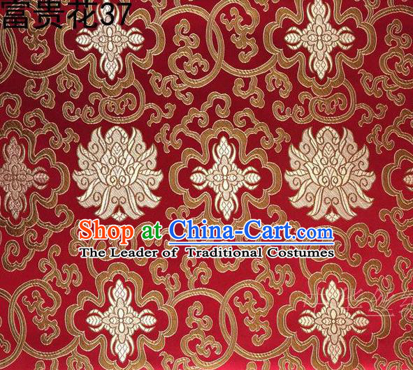 Asian Chinese Traditional Golden Riches and Honour Flowers Embroidered Red Silk Fabric, Top Grade Arhat Bed Brocade Satin Tang Suit Hanfu Dress Fabric Cheongsam Cloth Material