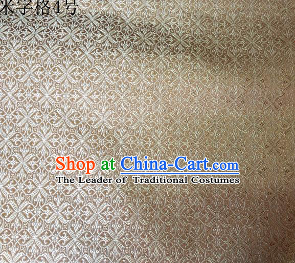 Asian Chinese Traditional Embroidery Intersected Figure Light Golden Satin Silk Fabric, Top Grade Brocade Tang Suit Hanfu Dress Fabric Cheongsam Mattress Cloth Material