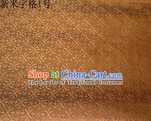 Asian Chinese Traditional Embroidery Intersected Figure Golden Satin Silk Fabric, Top Grade Brocade Tang Suit Hanfu Dress Fabric Cheongsam Mattress Cloth Material