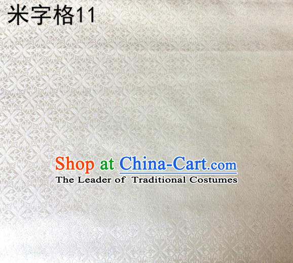 Asian Chinese Traditional Embroidery Intersected Figure White Satin Silk Fabric, Top Grade Brocade Tang Suit Hanfu Dress Fabric Cheongsam Mattress Cloth Material