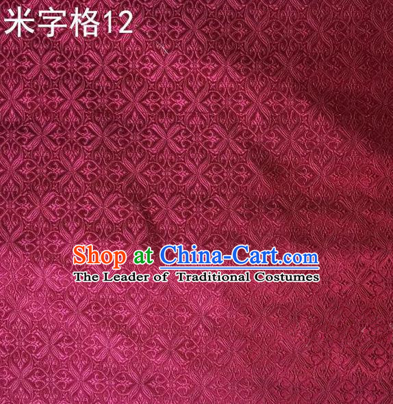 Asian Chinese Traditional Embroidery Intersected Figure Wine Red Satin Silk Fabric, Top Grade Brocade Tang Suit Hanfu Dress Fabric Cheongsam Mattress Cloth Material