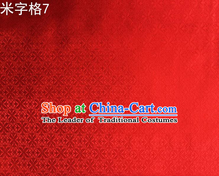 Asian Chinese Traditional Embroidery Intersected Figure Red Satin Silk Fabric, Top Grade Brocade Tang Suit Hanfu Dress Fabric Cheongsam Mattress Cloth Material