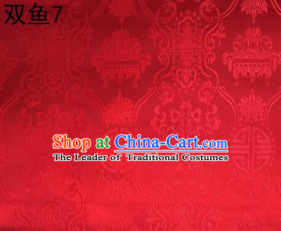 Asian Chinese Traditional Embroidery Longevity Red Satin Silk Fabric, Top Grade Brocade Tang Suit Hanfu Princess Dress Fabric Cheongsam Mattress Cloth Material