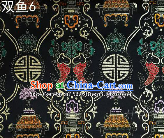 Asian Chinese Traditional Embroidery Longevity Black Satin Silk Fabric, Top Grade Brocade Tang Suit Hanfu Princess Dress Fabric Cheongsam Mattress Cloth Material