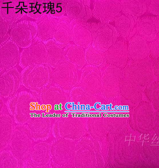 Asian Chinese Traditional Jacquard Weave Rose Flowers Rosy Satin Mulberry Silk Fabric, Top Grade Brocade Tang Suit Hanfu Princess Dress Fabric Cheongsam Cloth Material