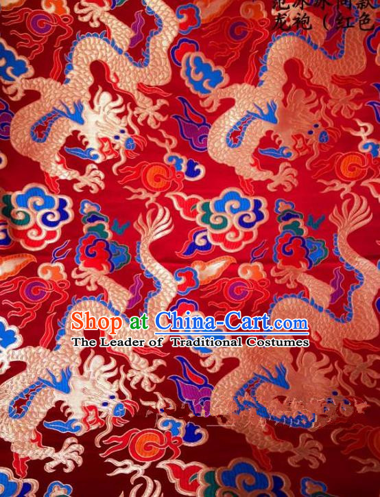 Asian Chinese Traditional Embroidered Dragon Red Satin Silk Fabric, Top Grade Brocade Tang Suit Hanfu Dragon Robes Dress Fabric Cheongsam Cloth Material