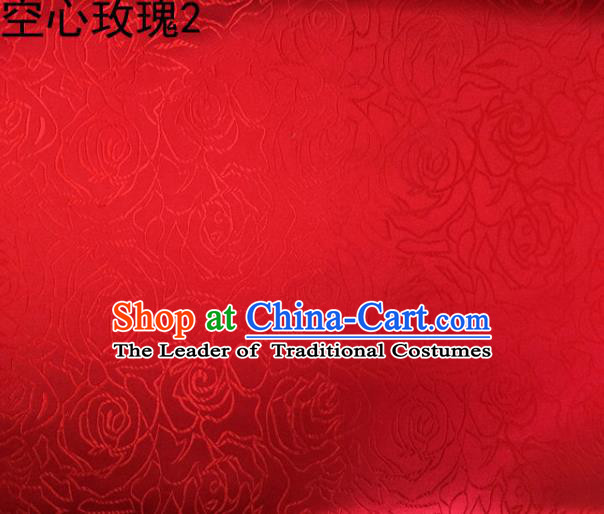 Asian Chinese Traditional Jacquard Weave Rose Flowers Red Satin Silk Fabric, Top Grade Brocade Tang Suit Hanfu Coat Dress Fabric Cheongsam Cloth Material