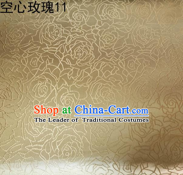 Asian Chinese Traditional Jacquard Weave Embroidered Rose Flowers Golden Satin Silk Fabric, Top Grade Brocade Tang Suit Hanfu Coat Dress Fabric Cheongsam Cloth Material