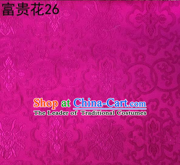 Asian Chinese Traditional Riches and Honour Flowers Embroidered Rosy Silk Fabric, Top Grade Arhat Bed Brocade Satin Tang Suit Hanfu Dress Fabric Cheongsam Cloth Material
