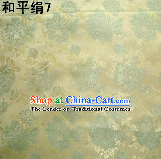 Asian Chinese Traditional Embroidered Flowers Golden Silk Fabric, Top Grade Arhat Bed Brocade Tang Suit Hanfu Dress Fabric Cheongsam Cloth Material