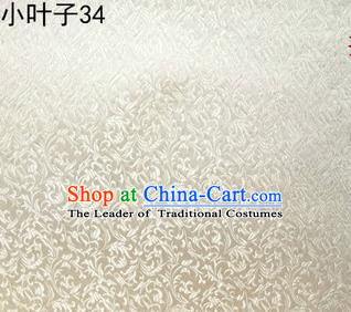 Asian Chinese Traditional Embroidered Wheat Flowers White Silk Fabric, Top Grade Arhat Bed Brocade Tang Suit Hanfu Dress Fabric Cheongsam Cloth Material