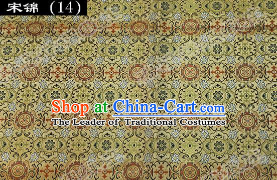 Asian Chinese Traditional Embroidered Golden Song Brocade Silk Fabric, Top Grade Satin Tang Suit Hanfu Dress Fabric Cheongsam Cloth Material