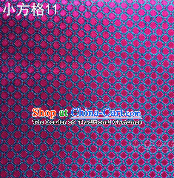 Asian Chinese Traditional Embroidery Rosy Small Check Silk Fabric, Top Grade Arhat Bed Brocade Tang Suit Hanfu Tibetan Dress Fabric Cheongsam Cloth Material