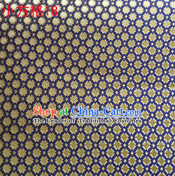 Asian Chinese Traditional Embroidery Yellow Small Check Silk Fabric, Top Grade Arhat Bed Brocade Tang Suit Hanfu Tibetan Dress Fabric Cheongsam Cloth Material