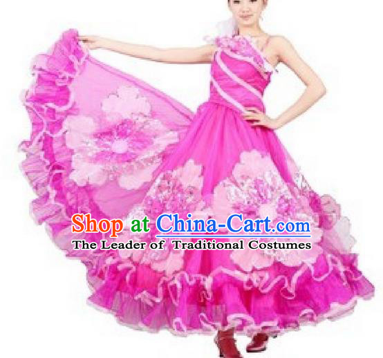 Chinese Classic Stage Performance Dance Costumes, Opening Dance Competition Pink Dress, Classic Big Swing Dance Clothing for Women