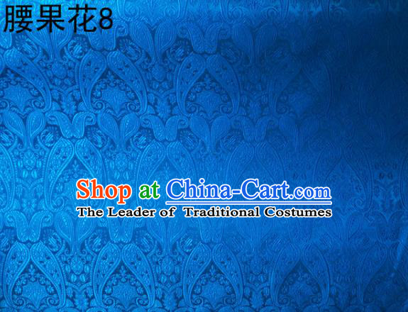 Asian Chinese Traditional Embroidery Paisley Blue Satin Wedding Silk Fabric, Top Grade Tibetan Brocade Tang Suit Hanfu Dress Fabric Cheongsam Cloth Material