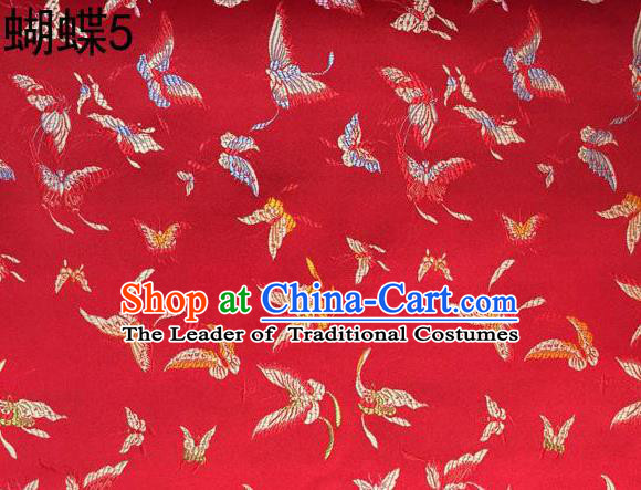 Asian Chinese Traditional Embroidery Butterflies Red Satin Silk Fabric, Top Grade Brocade Tang Suit Hanfu Fabric Cheongsam Cloth Material