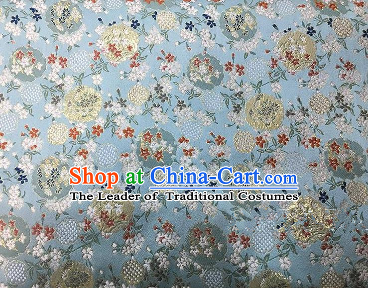 Asian Chinese Traditional Satin Embroidery Silk Fabric, Top Grade Nanjing Brocade Tang Suit Hanfu Blue Fabric Cheongsam Cloth Material