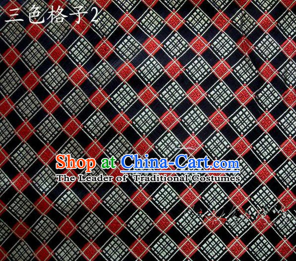 Asian Chinese Traditional Tartan Design Mulberry Silk Fabric, Top Grade Nanjing Brocade Tang Suit Hanfu Black Fabric Cheongsam Cloth Material