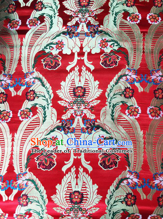 Asian Chinese Traditional Handmade Embroidery Flowers Wedding Satin Silk Fabric, Top Grade Nanjing Brocade Tang Suit Xiuhe Suit Hanfu Red Fabric Cheongsam Cloth Material