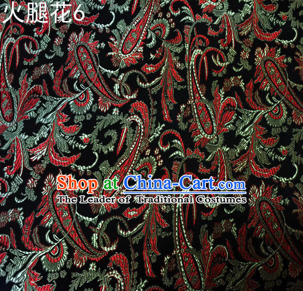 Asian Chinese Traditional Handmade Embroidery Ham Flowers Satin Wedding Silk Fabric, Top Grade Nanjing Brocade Tang Suit Hanfu Fabric Cheongsam Black Cloth Material