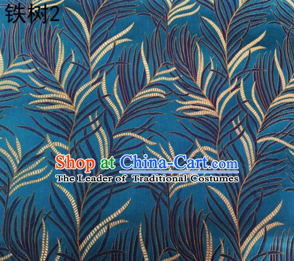 Asian Chinese Traditional Handmade Embroidery Bunga Manggar Flowers Satin Blue Silk Fabric, Top Grade Nanjing Brocade Tang Suit Hanfu Fabric Cheongsam Cloth Material