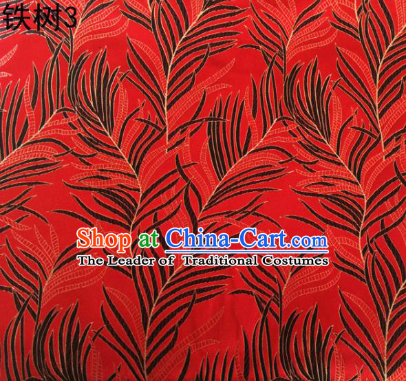 Asian Chinese Traditional Handmade Embroidery Bunga Manggar Flowers Satin Red Silk Fabric, Top Grade Nanjing Brocade Tang Suit Hanfu Fabric Cheongsam Cloth Material