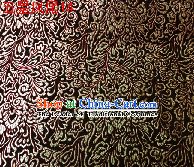 Asian Chinese Traditional Handmade Embroidery Five-star Ombre Flowers Satin Brown Silk Fabric, Top Grade Nanjing Brocade Tang Suit Hanfu Fabric Cheongsam Cloth Material