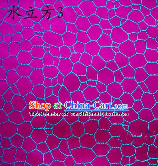 Traditional Asian Chinese Handmade Printing Water Cube Structure Satin Purple Silk Fabric, Top Grade Nanjing Brocade Tang Suit Hanfu Clothing Fabric Cheongsam Cloth Material